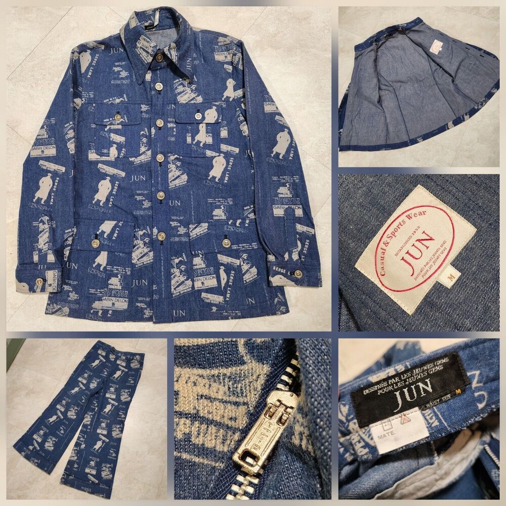 VTG 80s? Jun Womens M Medium Designer Hollywood Film Denim Flare Jeans Jacket‎
